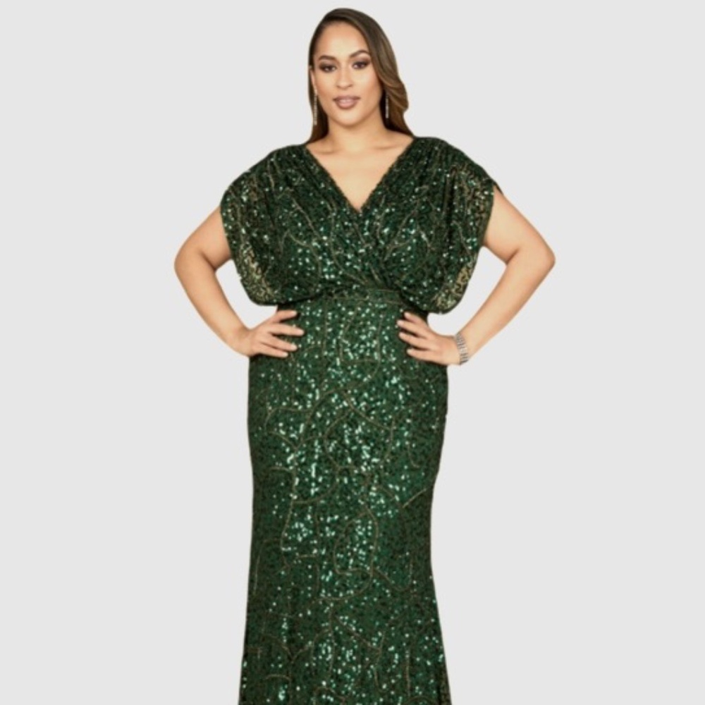 Beaded Gown with Draped Cape Sleeves